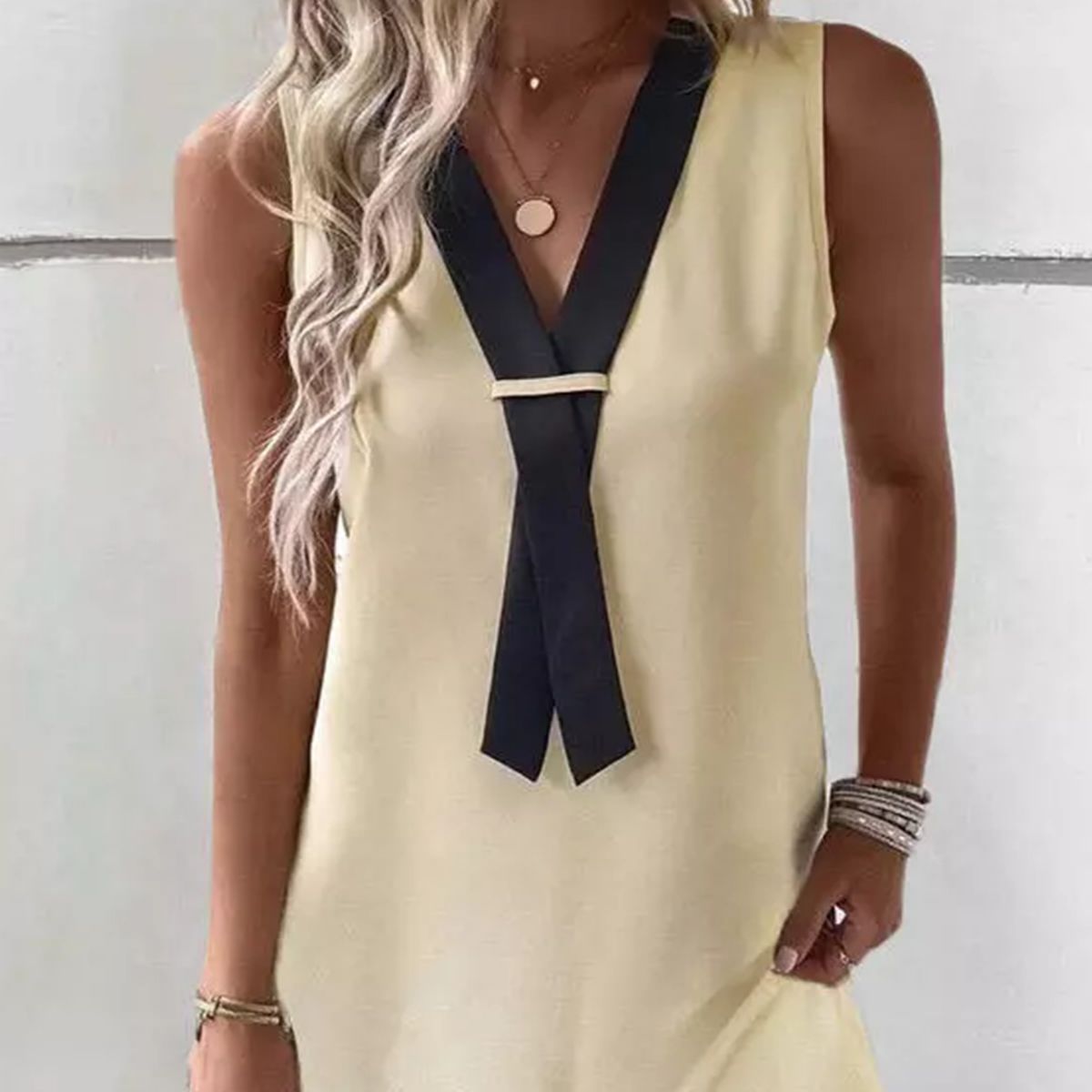 Fashion Camisole Contrast Color V-neck Dress