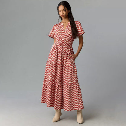 Women's Clothing Sense Cinched Slimming Retro Printing Dress