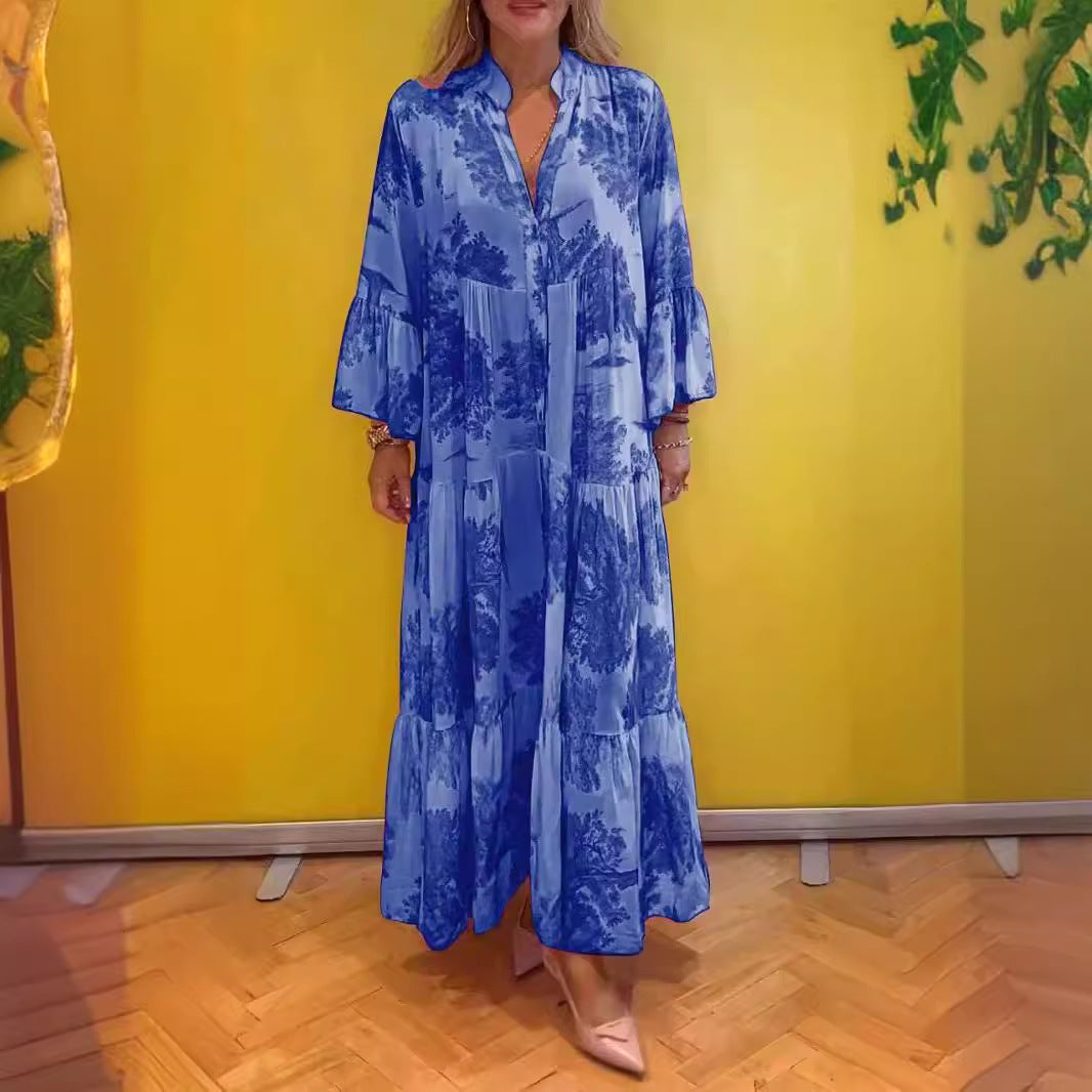 Vestido casual estampado con mangas acampanadas para mujer