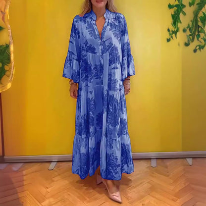 Vestido casual estampado con mangas acampanadas para mujer