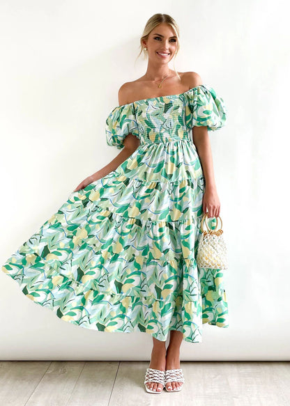 Robe à manches bouffantes et à imprimé pettiskirt à col unique pour femme