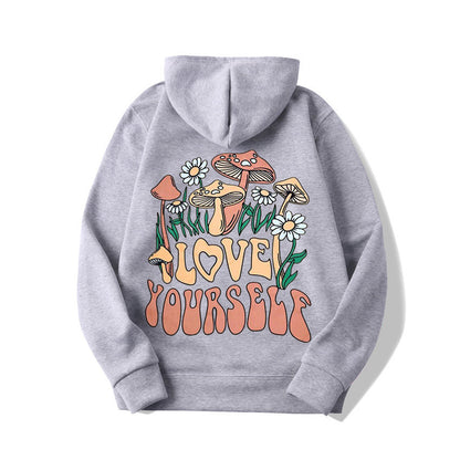 Plus Size Loose Mushroom Slogan Hoodie