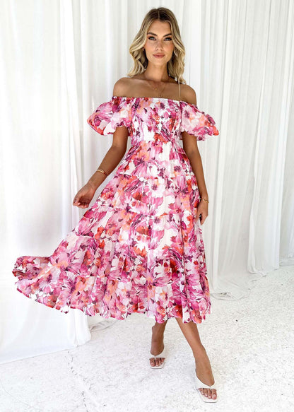 Robe à manches bouffantes et à imprimé pettiskirt à col unique pour femme