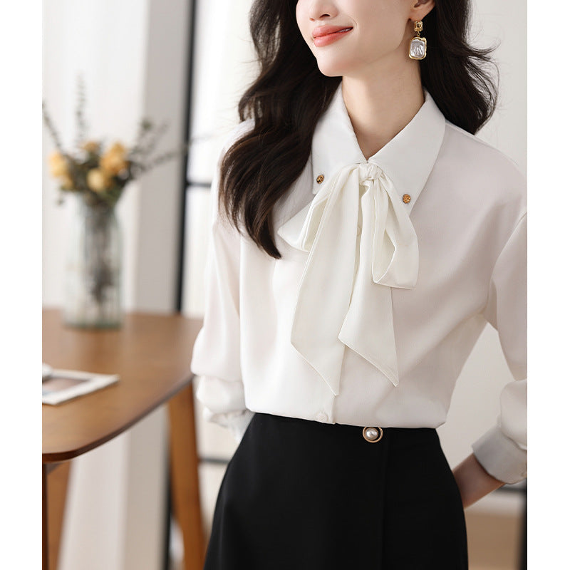 Bow Chiffon Shirt Women's Long Sleeve