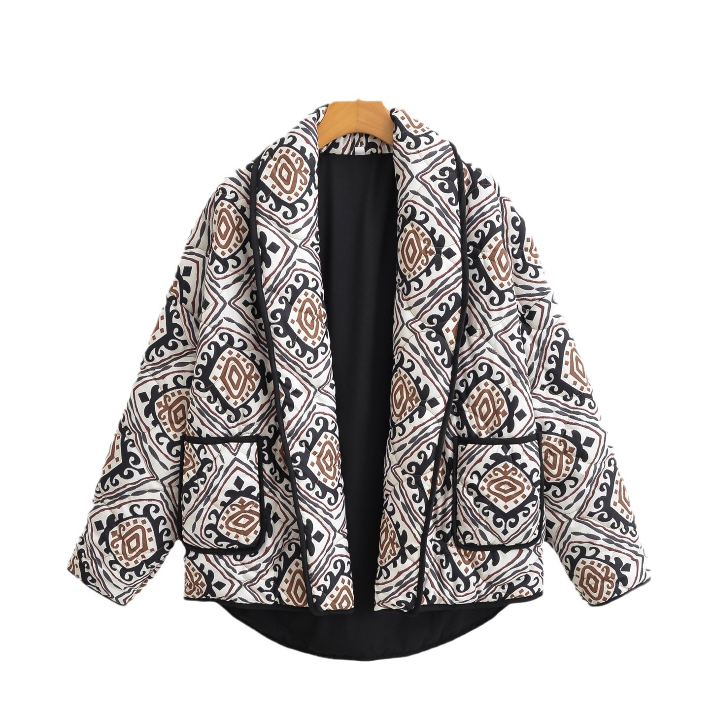 European American Fashion Floral Print Contrast Color Small Stand-up Collar Cotton-padded Clothes