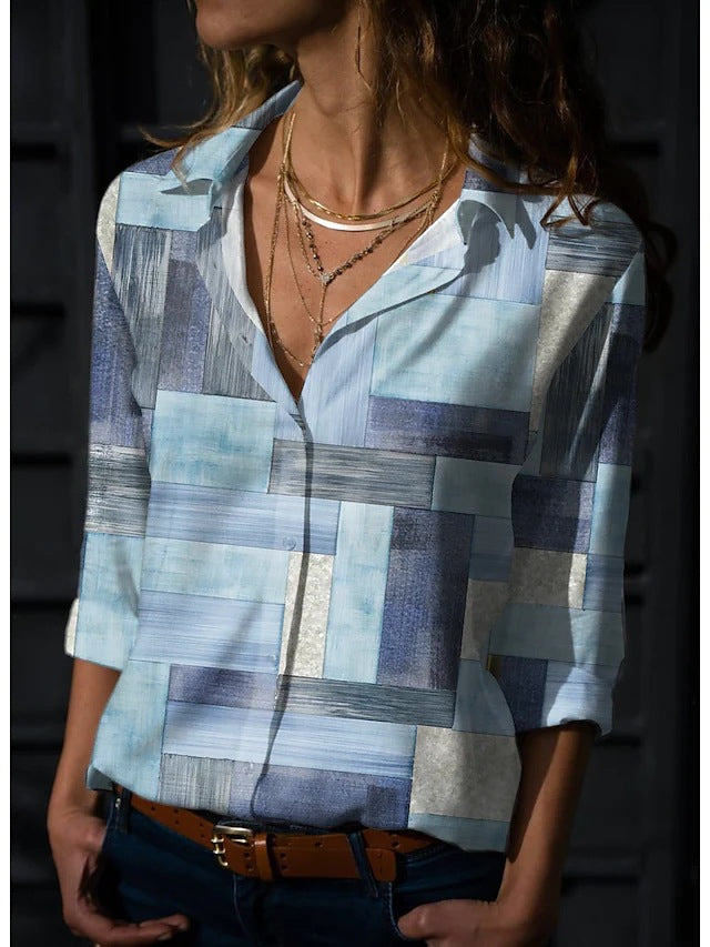 3D Printed Leisure Vacation Geometric Pattern Women's Long-sleeved Blouse