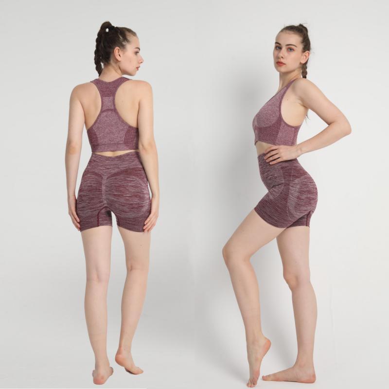 Traje deportivo de punto sin costuras, ropa de Yoga, pantalones cortos tejidos para realzar la cadera y dar forma al vientre, chaleco en forma de I