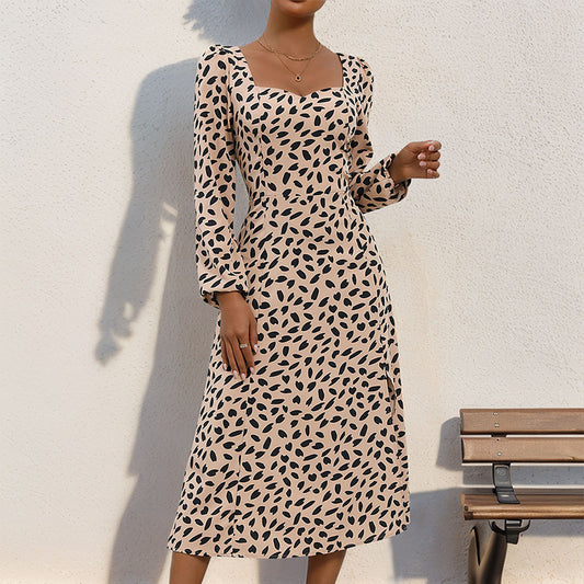 Vestido de mujer de manga larga con estampado de leopardo