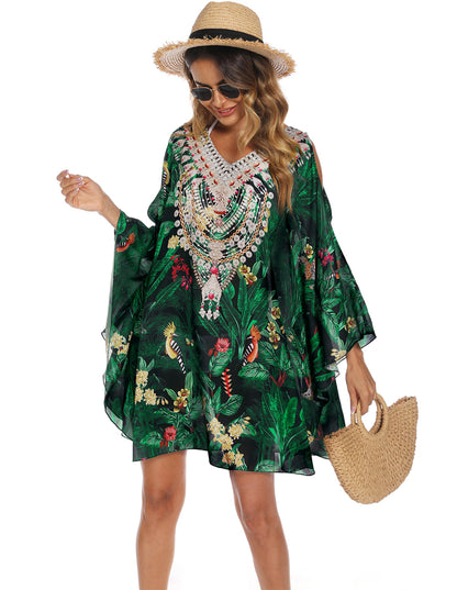 Retro Loose Long Gown Swimsuit Blouse