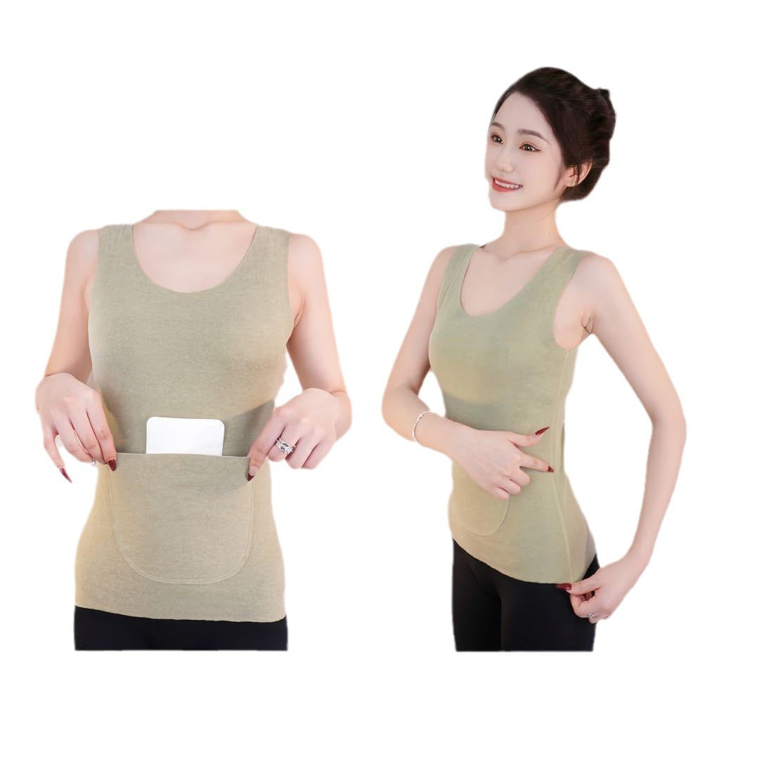 Autumn And Winter Seamless Dralon Warm Vest Double Pocket Waist Support