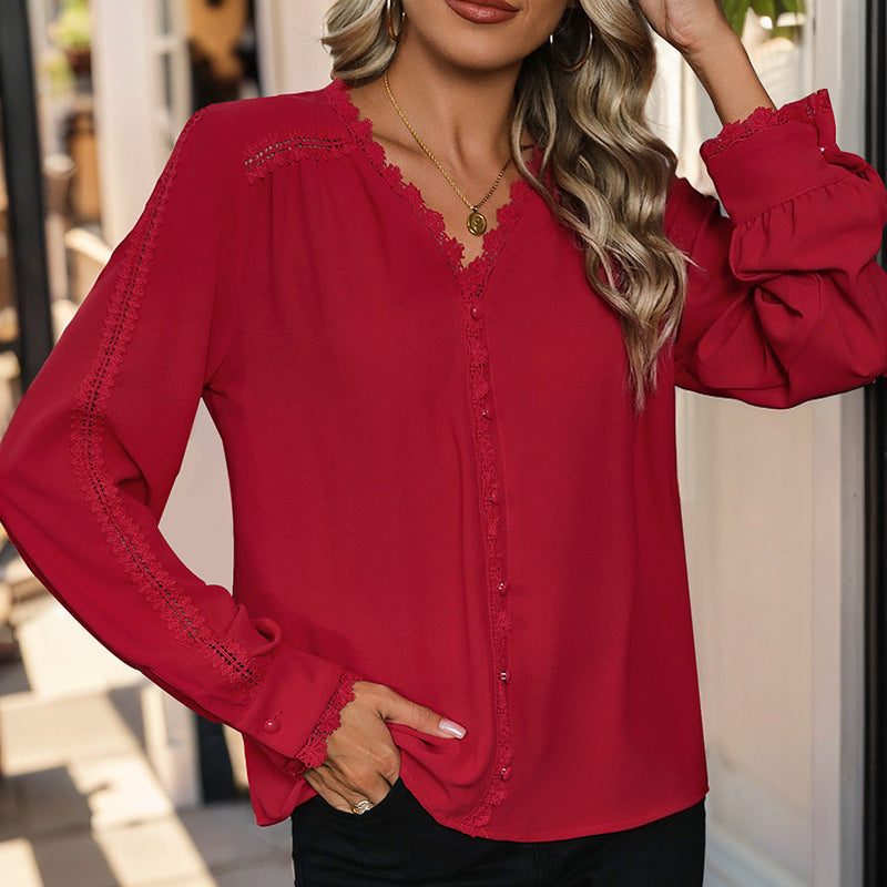 Chemise rouge à manches longues pour femmes