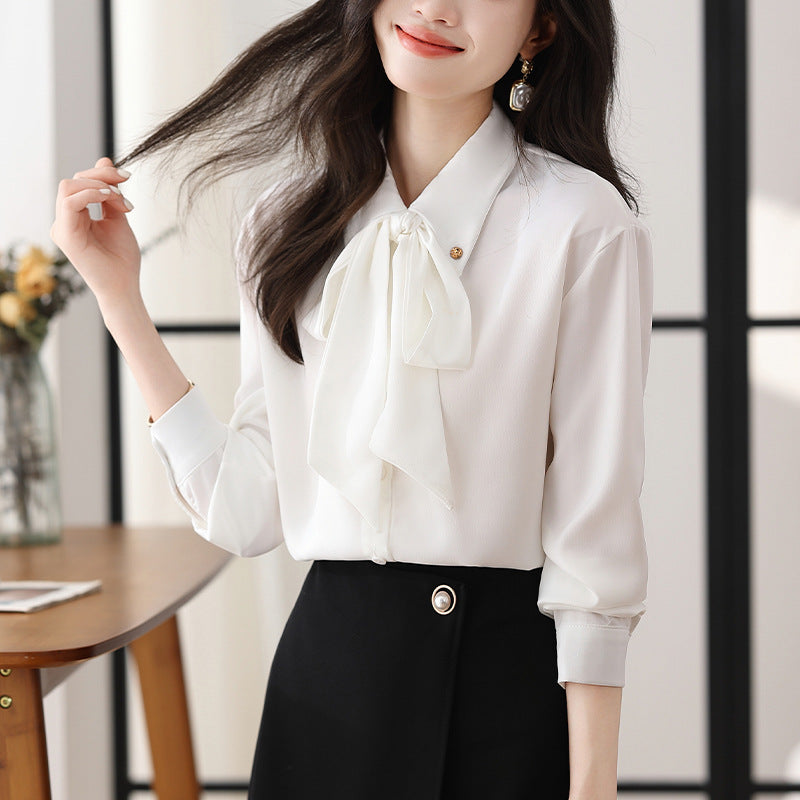 Bow Chiffon Shirt Women's Long Sleeve