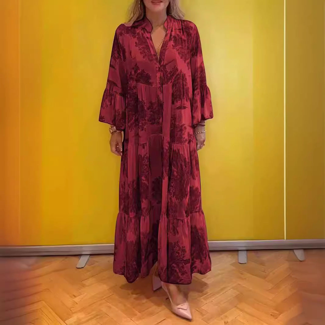 Vestido casual estampado con mangas acampanadas para mujer