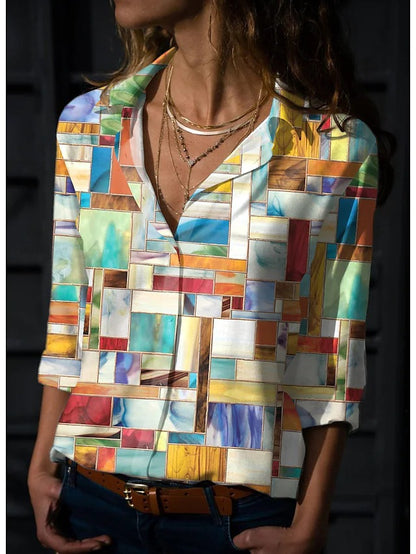 3D Printed Leisure Vacation Geometric Pattern Women's Long-sleeved Blouse