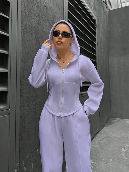 Hooded Cardigan Slim Fit Casual Two-piece Suit Women