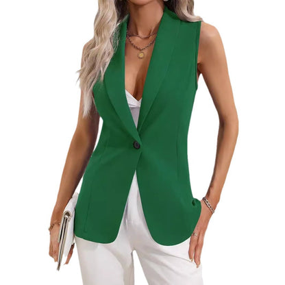 Cardigan Single Button Jacket Sleeveless Round Neck