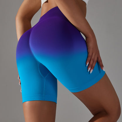 Pantalones abdominales sin costuras, pantalones de Yoga deportivos ajustados a la cadera, Color melocotón, gradiente elástico alto, cintura alta