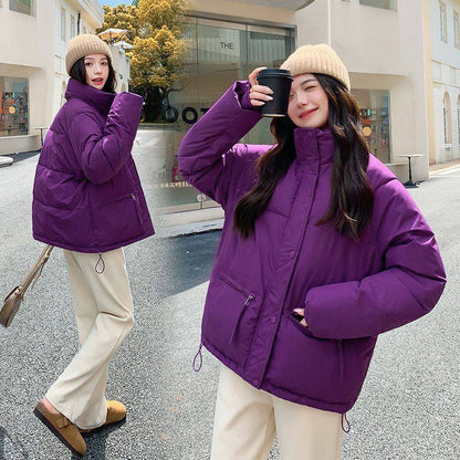 Abrigo acolchado de algodón con cuello levantado para mujer, abrigo corto pequeño con relleno de algodón, abrigo para mujer