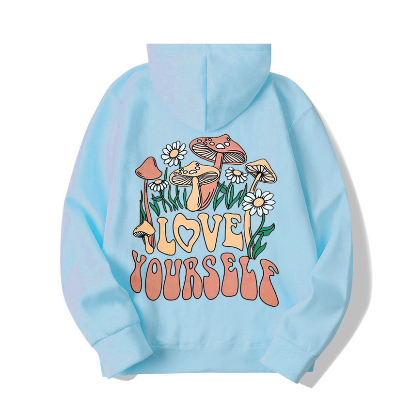 Plus Size Loose Mushroom Slogan Hoodie