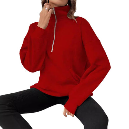 sudadera con capucha casual de color sólido con cuello polo para mujer