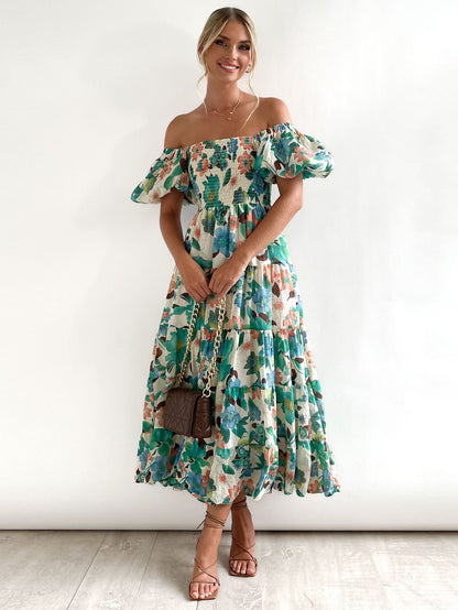 Robe à manches bouffantes et à imprimé pettiskirt à col unique pour femme