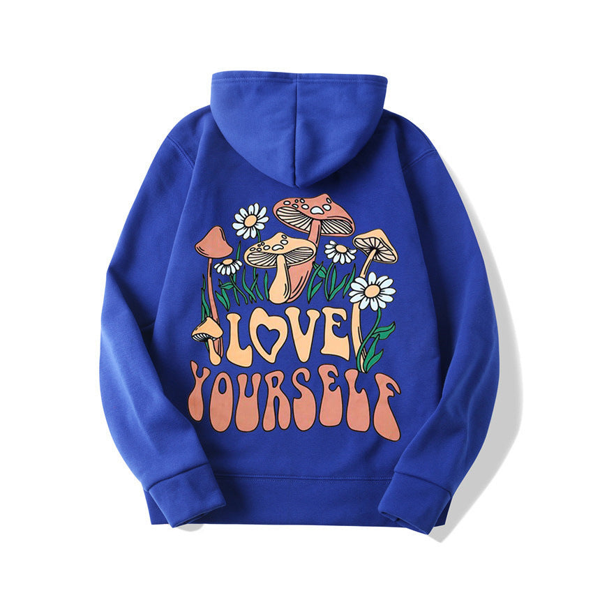 Plus Size Loose Mushroom Slogan Hoodie