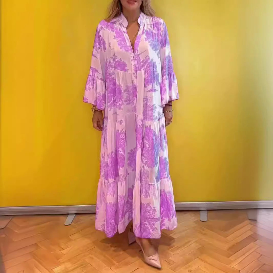 Vestido casual estampado con mangas acampanadas para mujer