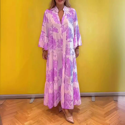 Vestido casual estampado con mangas acampanadas para mujer