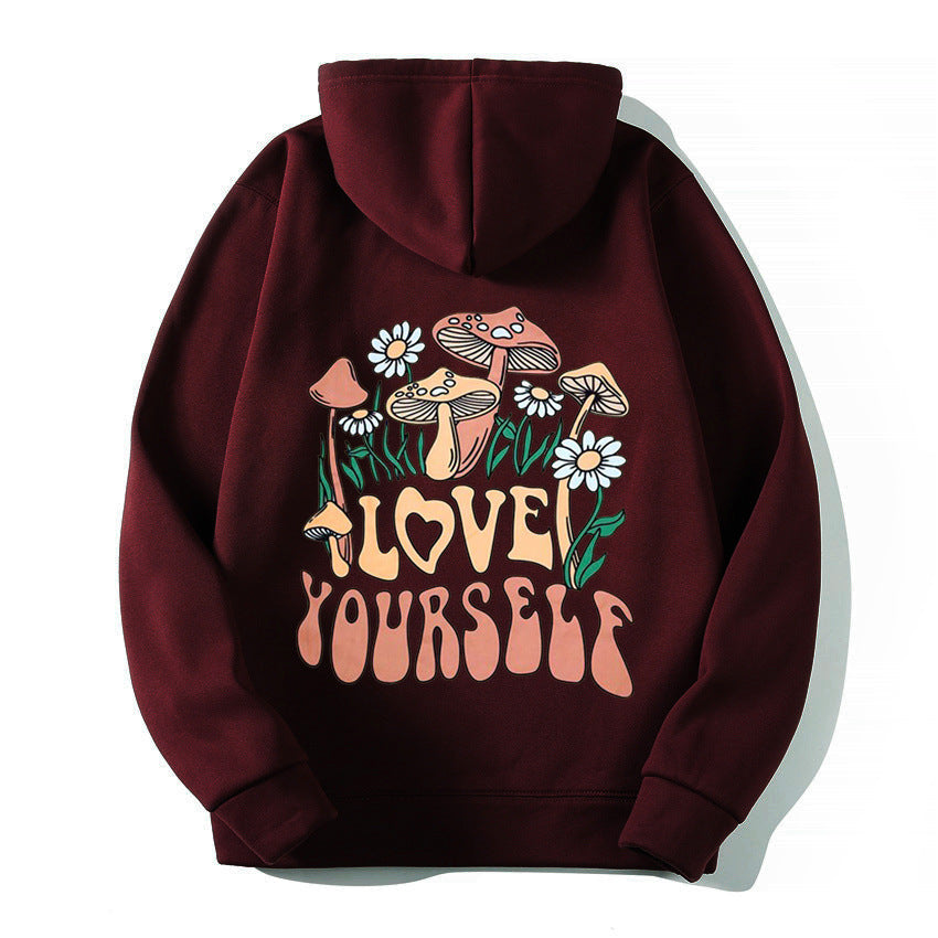 Plus Size Loose Mushroom Slogan Hoodie