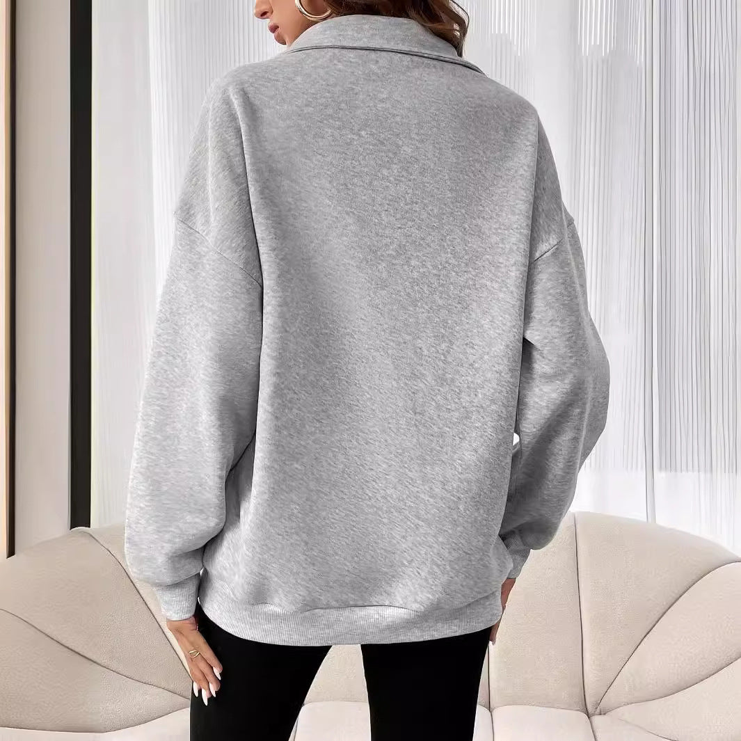 sudadera con capucha casual de color sólido con cuello polo para mujer