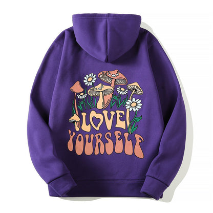 Plus Size Loose Mushroom Slogan Hoodie