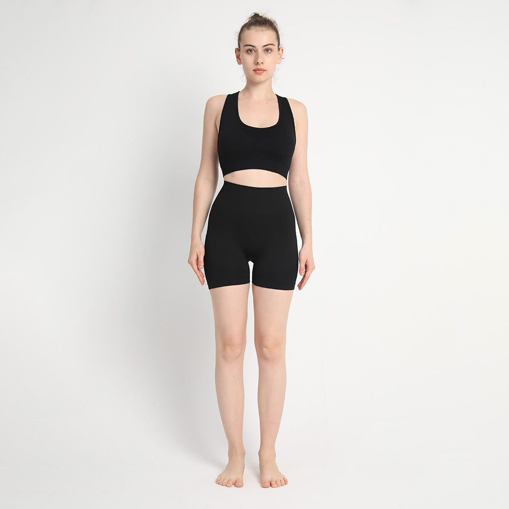 Seamless Point Sports Suit Yoga Clothes Knitted Hip-lift And Belly Shaping Shorts I-shaped Vest