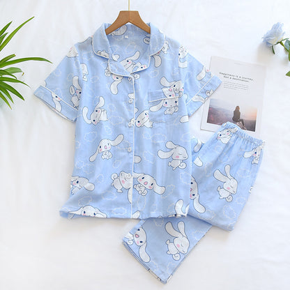 Double-layer Gauze Cotton Pajamas Women's Thin Short Sleeve Trousers Suit