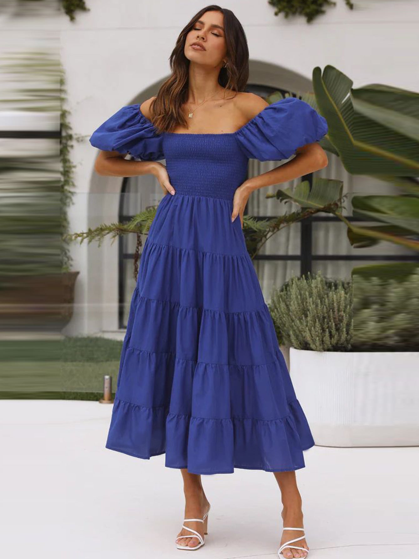 Robe à manches bouffantes et à imprimé pettiskirt à col unique pour femme