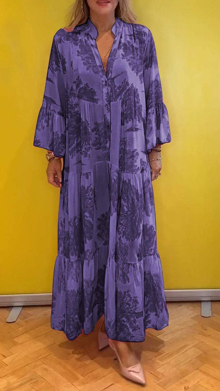 Vestido casual estampado con mangas acampanadas para mujer