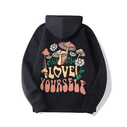 Plus Size Loose Mushroom Slogan Hoodie