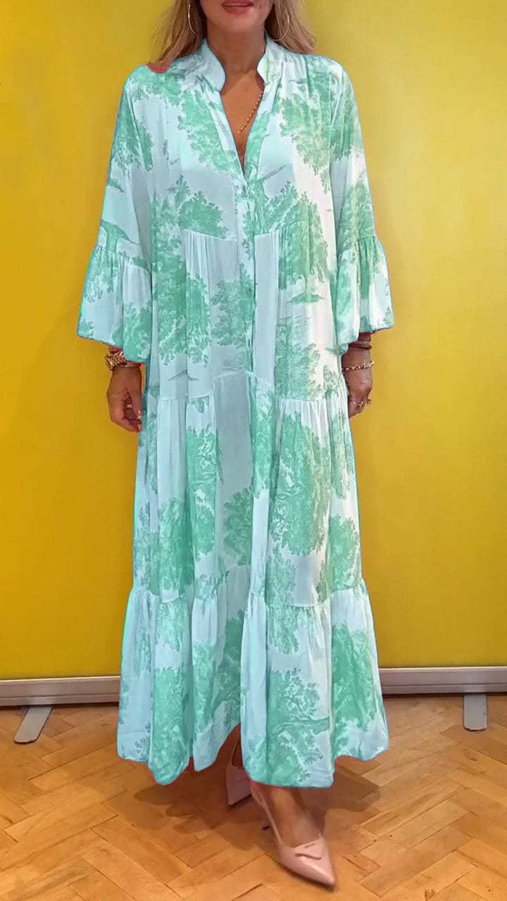 Vestido casual estampado con mangas acampanadas para mujer