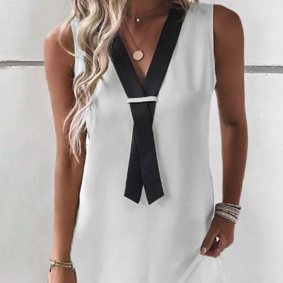 Fashion Camisole Contrast Color V-neck Dress