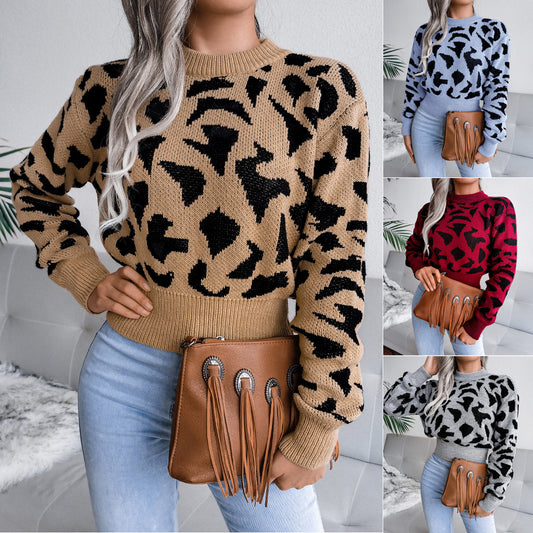 Suéter de punto con estampado de leopardo informal a la moda para mujer