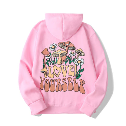 Plus Size Loose Mushroom Slogan Hoodie