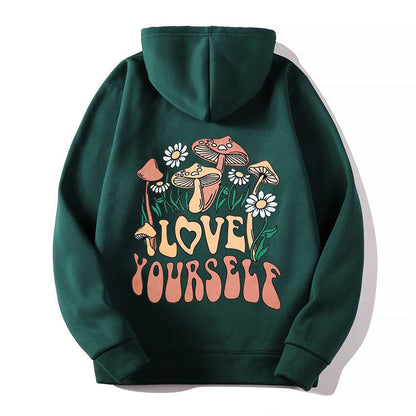 Plus Size Loose Mushroom Slogan Hoodie