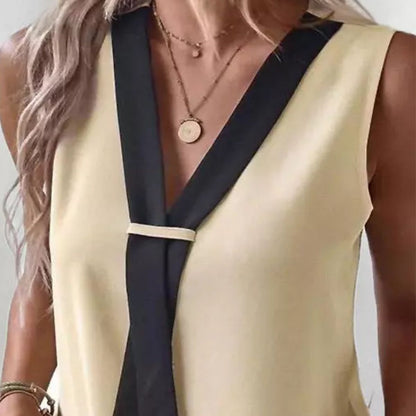 Robe camisole à la mode, couleur contrastée, col en V