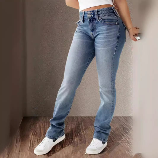 Spring And Summer New Women's Stretch Washed High Waist Jeans Casual Jeans