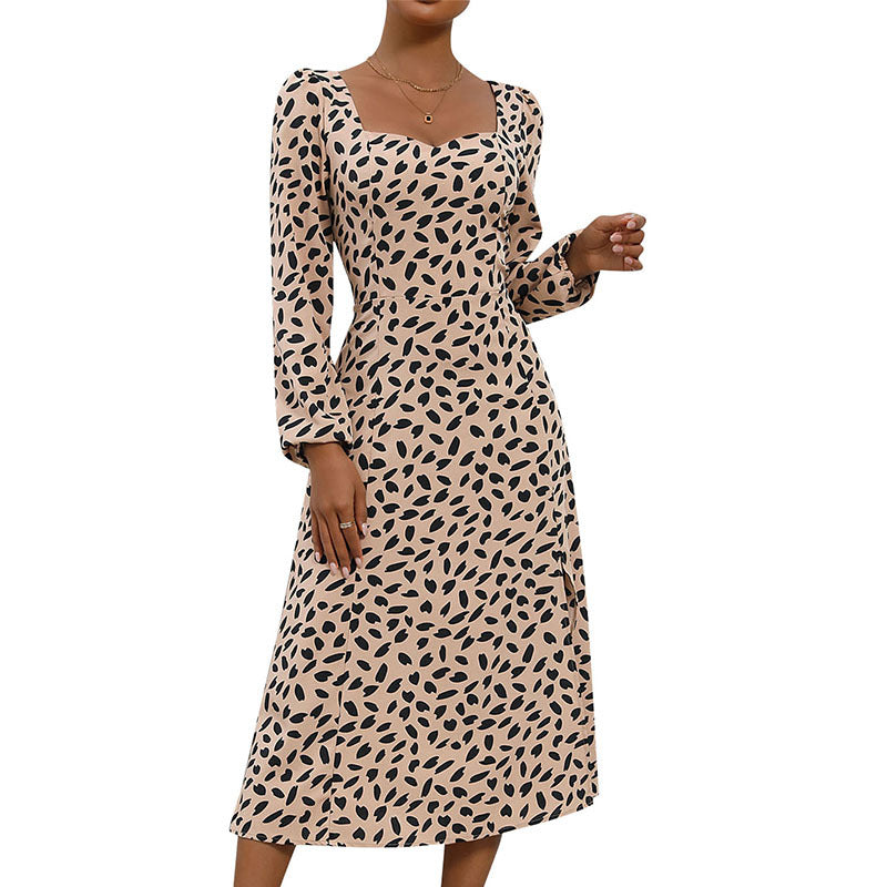 Vestido de mujer de manga larga con estampado de leopardo