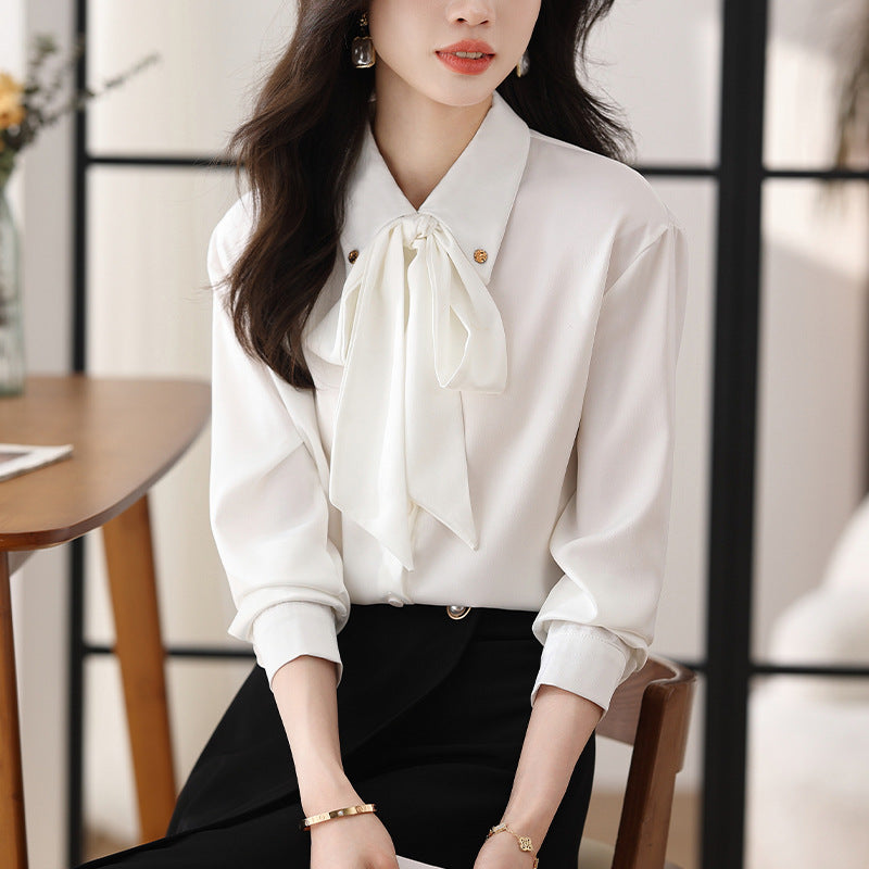 Bow Chiffon Shirt Women's Long Sleeve