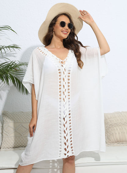 Vestido suelto de mujer con costura de crochet