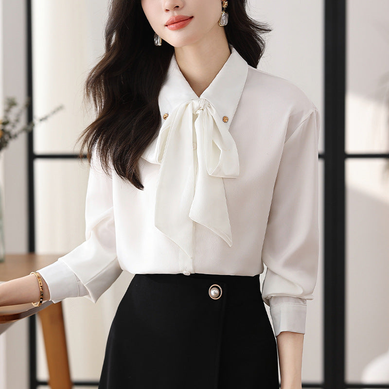 Bow Chiffon Shirt Women's Long Sleeve