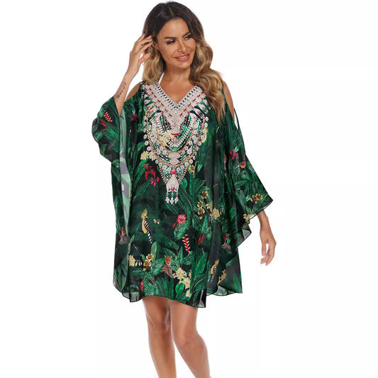 Retro Loose Long Gown Swimsuit Blouse