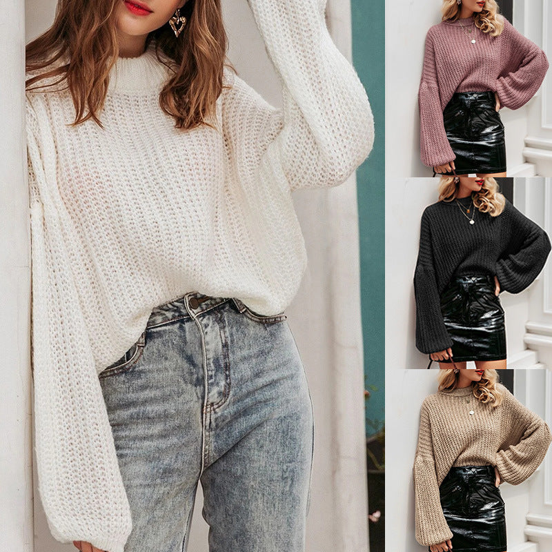 Women's Sweater All-matching Loose Pullover Sweater Round Neck Women