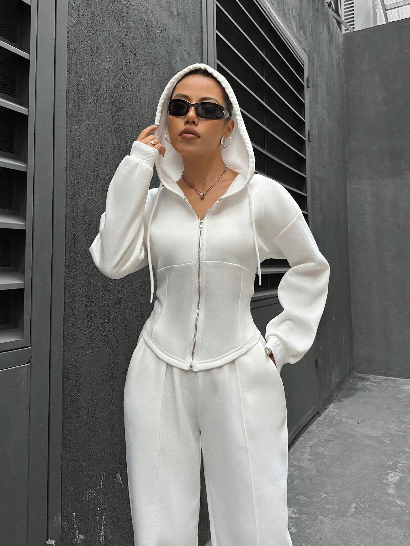 Hooded Cardigan Slim Fit Casual Two-piece Suit Women